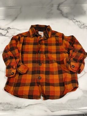 Toddler Boys Gymboree Orange & Brown Plaid Flannel Button-Up Shirt